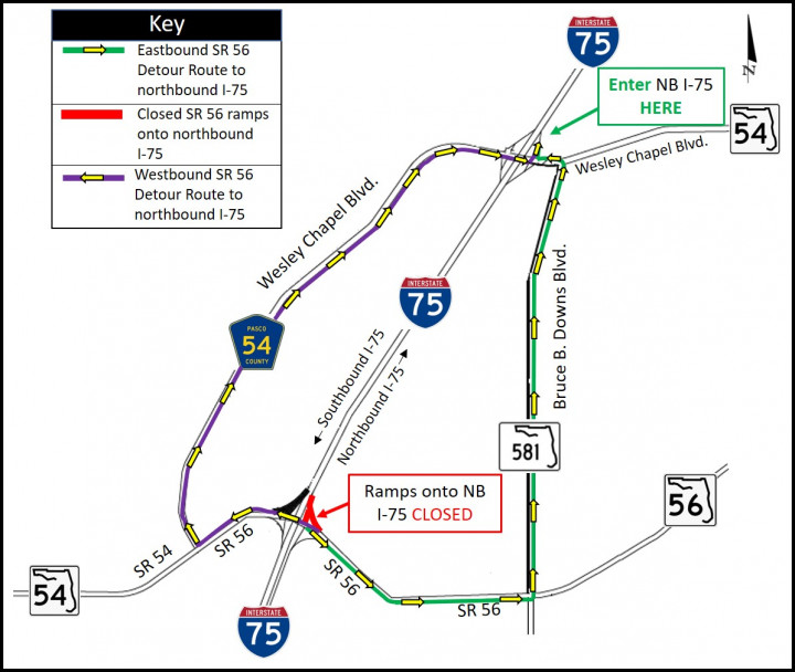 SR 56 To NB I 75 Detour Map 